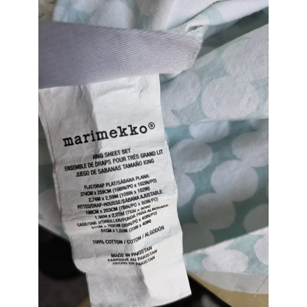 Marimekko King Flat Sheet & 2 King Pillowcases Green White Dot Modern
